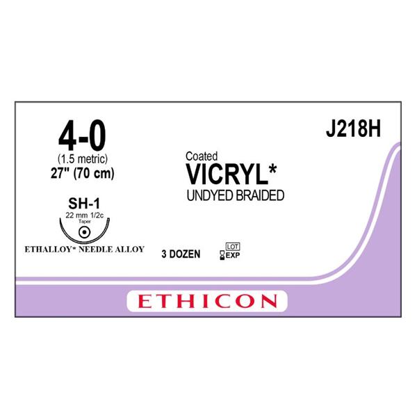 Ethicon Inc,a J & J Company Suture 4-0 Polyglactin 910 Sh-1 Vicryl Undyed 27" Braid 36/Bx - J218H