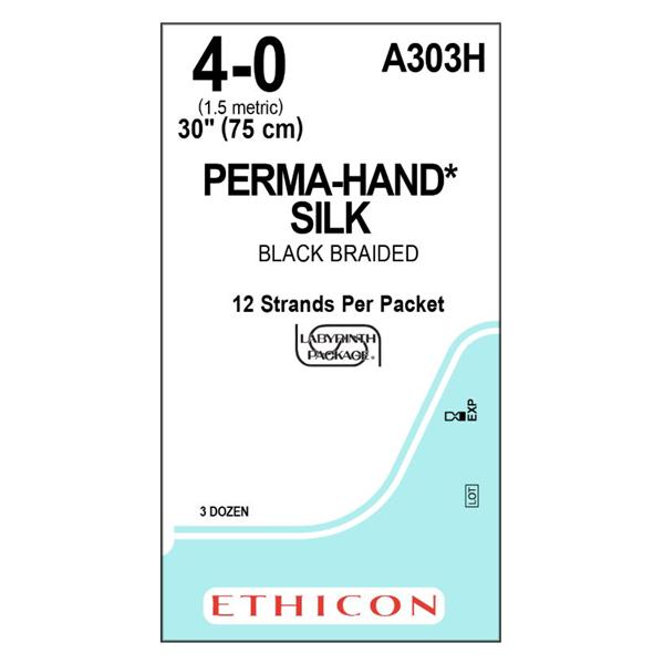Ethicon Inc,a J & J Company Suture 4-0 Silk No Needle Perma-Hand Black 12-30" Braid 36/Bx - A303H