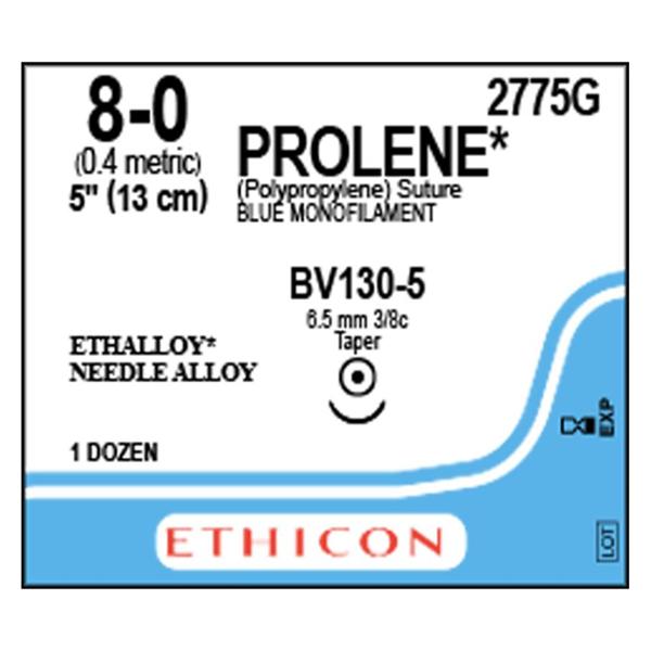 Ethicon Inc,a J & J Company Suture 8-0 Pp Bv130-5/Bv130-5 Prolene Blue 5" Double Arm Monofilament 12/Bx - 2775G