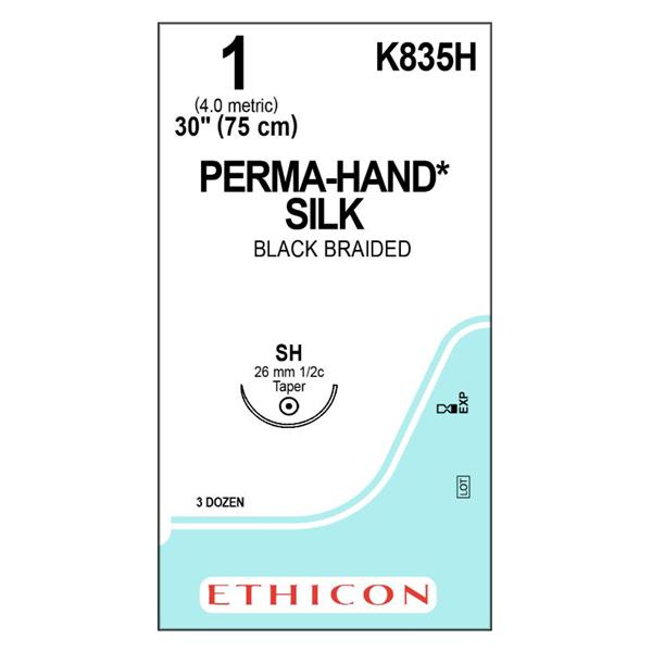 Ethicon Inc,a J & J Company Suture 1 Silk Sh Perma-Hand Black 30" Braid 36/Bx - K835H