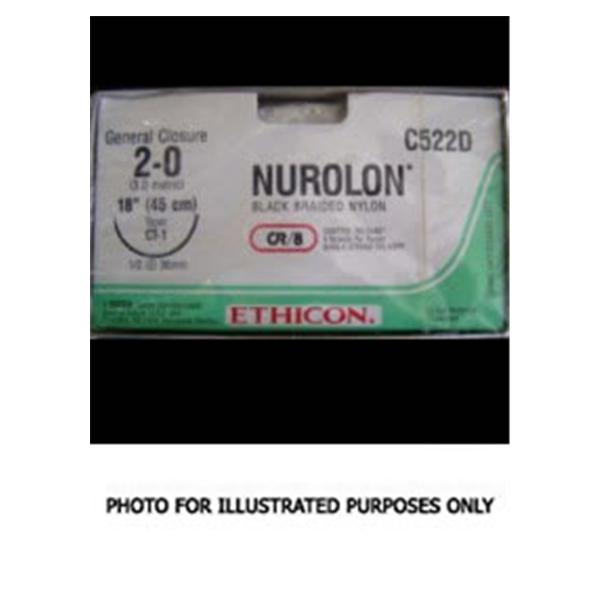 Ethicon Inc,a J & J Company Suture 3-0 Nylon X-1 Nurolon Black 8X18" Braid Bx - C563D