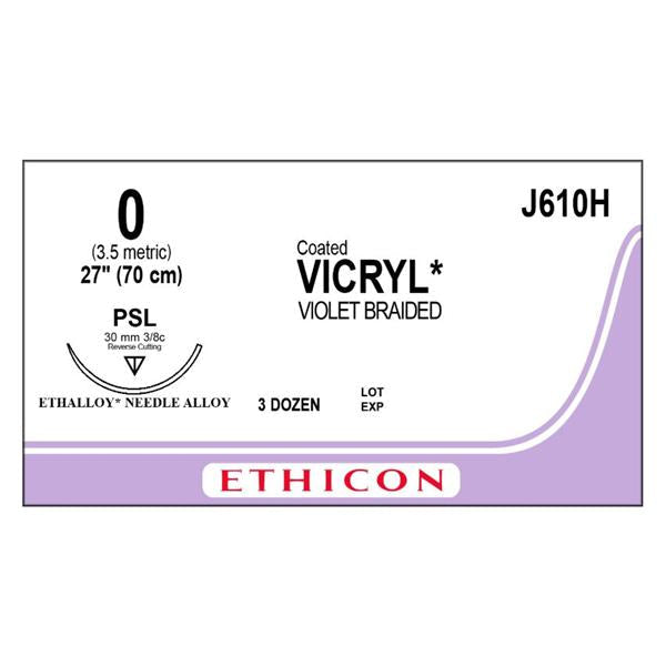 Ethicon Inc,a J & J Company Suture 0 Polyglactin 910 Psl Vicryl Violet 1X27" Braid 36/Bx - J610H