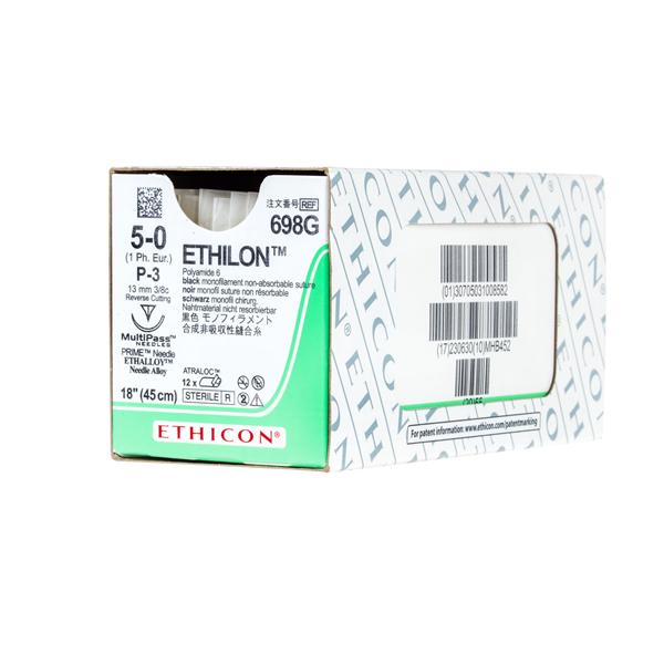Ethicon Inc,a J & J Company Suture 5-0 Nylon P-3 Ethilon Black 18" Monofilament 12/Bx - 698G