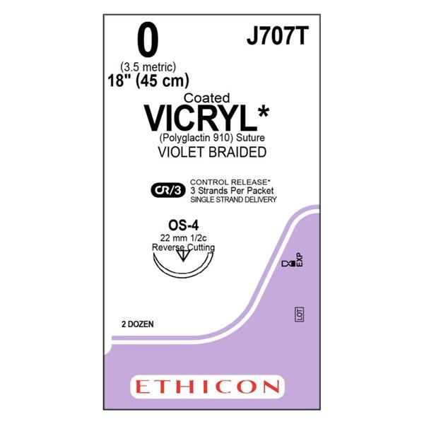 Ethicon Inc,a J & J Company Suture 0 Polyglactin 910 Os-4 Vicryl Violet 3X18" Braid 24/Bx - J707T