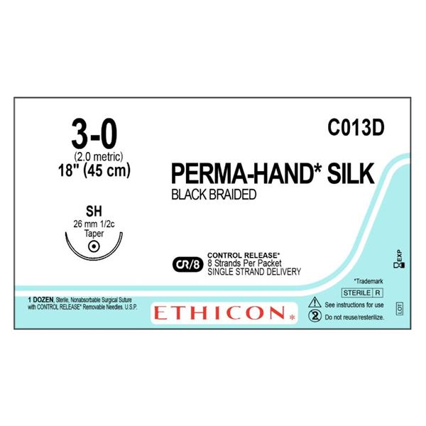 Ethicon Inc,a J & J Company Suture 3-0 Silk Sh Perma-Hand Black 8-18" Braid 36/Bx - C013D