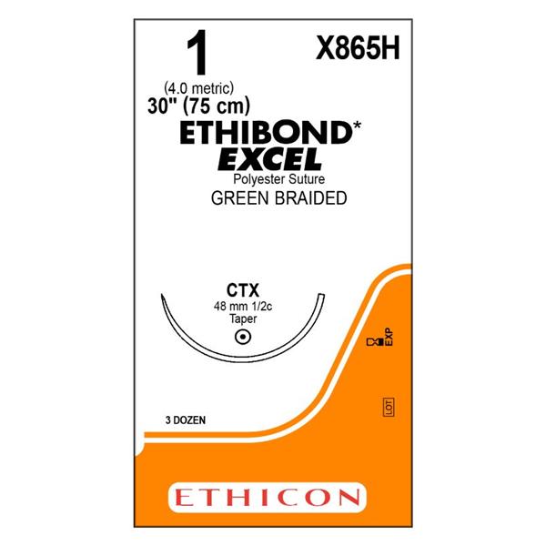 Ethicon Inc,a J & J Company Suture 1 Polyester Ctx Ethibond Excel Green 30" Braid 36/Bx - X865H