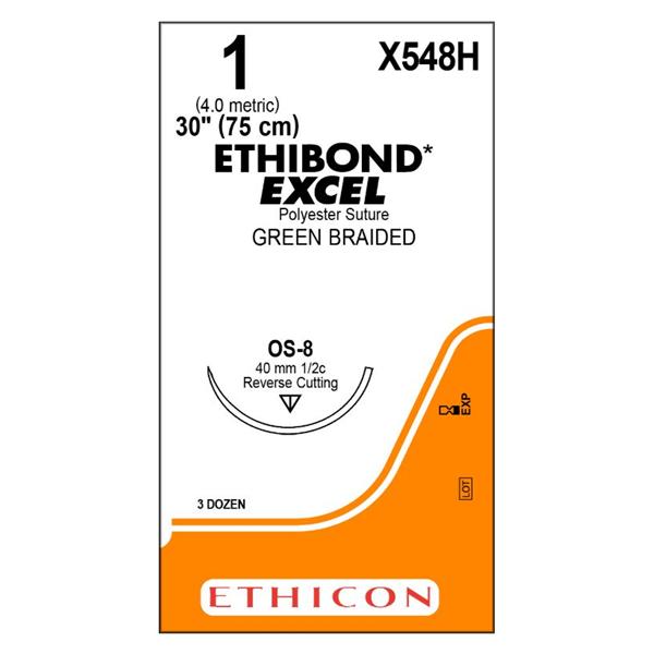 Ethicon Inc,a J & J Company Suture 1 Polyester Os-8 Ethibond Excel Green 1X30" Braid Bx - X548H