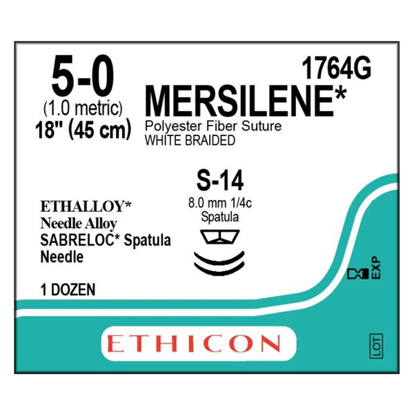 Ethicon Inc,a J & J Company Suture 5-0 Polyester S-24/S-24 Mersilene White 18" Double Arm Braid 12/Bx - 1764G