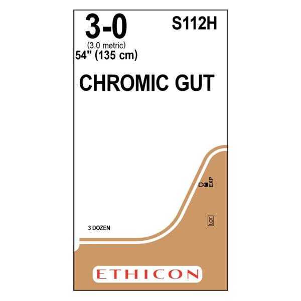 Ethicon Inc,a J & J Company Suture 3-0 Chromic Gut No Needle Brown 54" Monofilament 36/Bx - S112H