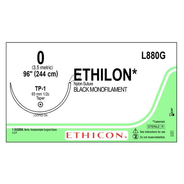 Ethicon Inc,a J & J Company Suture 0 Nylon Tp-1 Ethilon Black 48" Monofilament 12/Bx - L880G