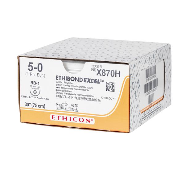Ethicon Inc,a J & J Company Suture 5-0 Polyester Rb-1 Ethibond Excel Green 30" Braid 36/Bx - X870H