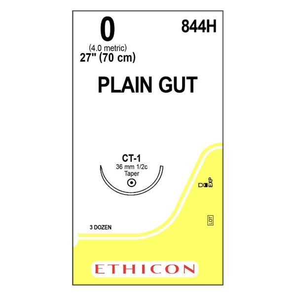 Ethicon Inc,a J & J Company Suture 0 Plain Gut Ct-1 Yellowish Tan 27" Monofilament 36/Bx - 844H