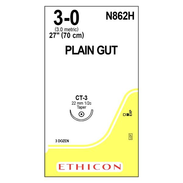 Ethicon Inc,a J & J Company Suture 3-0 Plain Gut Ct-3 Yellowish Tan 27" Monofilament 36/Bx - N862H