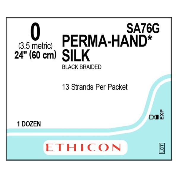 Ethicon Inc,a J & J Company Suture 0 Silk No Needle Perma-Hand Black 17X18" Braid 12/Bx - SA76G