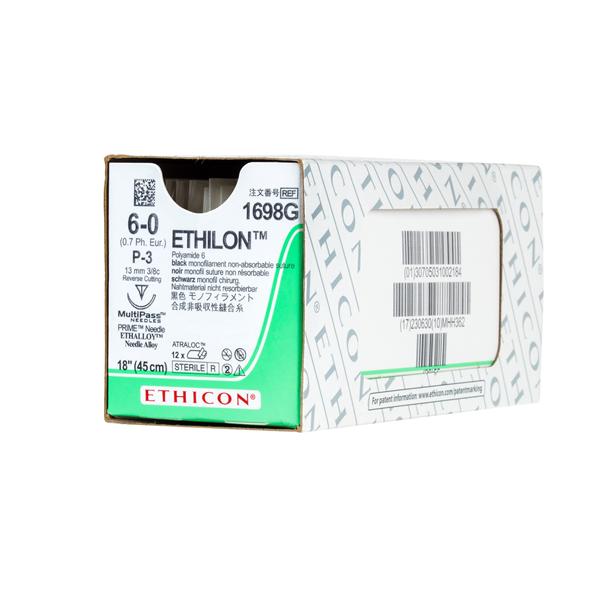 Ethicon Inc,a J & J Company Suture 6-0 Nylon P-3 Ethilon Black 18" Monofilament 12/Bx - 1698G
