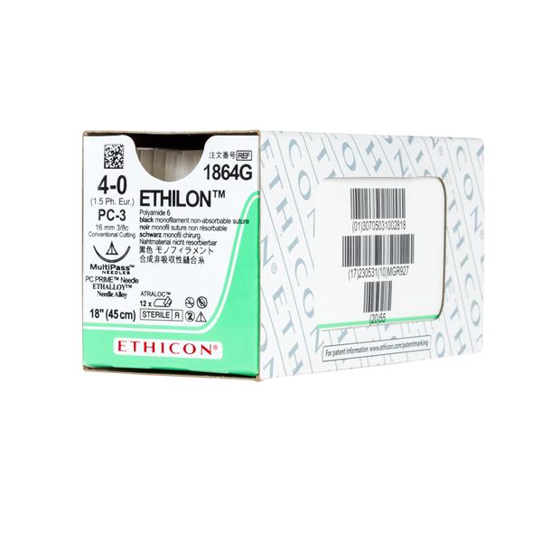 Ethicon Inc,a J & J Company Suture 4-0 Nylon Pc-3 Ethilon Black 1X18" Monofilament 12/Bx - 1864G