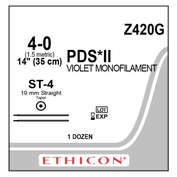Ethicon Inc,a J & J Company Suture 4-0 Pdo St-4/St-4 Pds Ii Violet 14" Double Arm Monofilament 12/Bx - Z420G