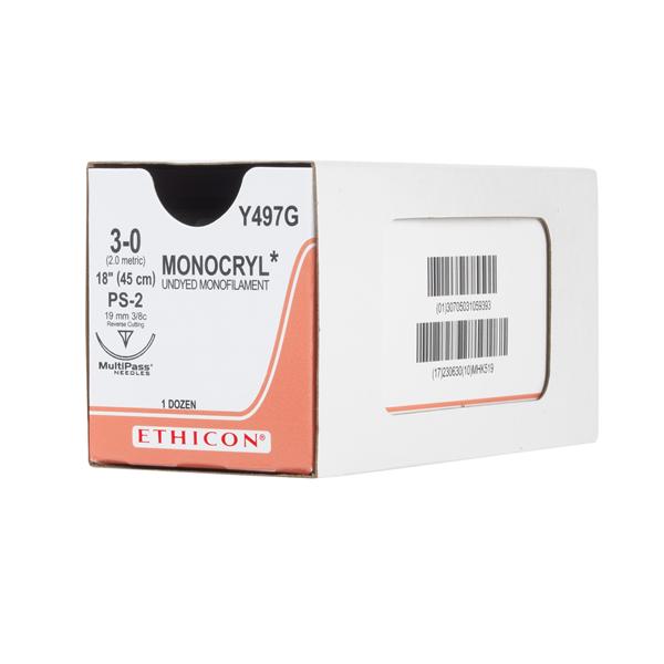 Ethicon Inc,a J & J Company Suture 3-0 Poliglecaprone 25 Ps-2 Monocryl Undyed 18" Monofilament 12/Bx - Y497G