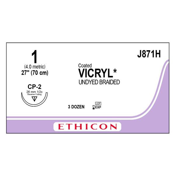 Ethicon Inc,a J & J Company Suture 1 Polyglactin 910 Cp-2 Vicryl Undyed 27" Braid 36/Bx - J871H