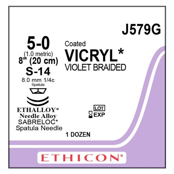 Ethicon Inc,a J & J Company Suture 5-0 Polyglactin 910 S-24/S-24 Vicryl Violet 8" Double Arm Braid 12/Bx - J579G