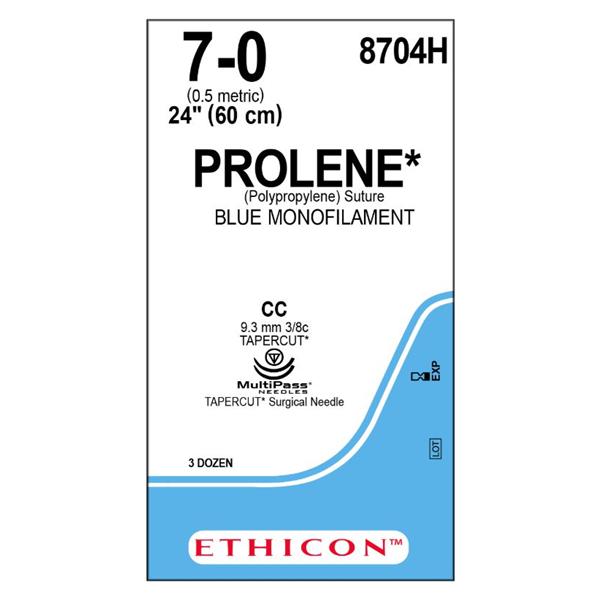 Ethicon Inc,a J & J Company Suture 7-0 Polypropylene Cc/Cc Prolene Blue 24" Double Arm Monofilament 36/Bx - 8704H