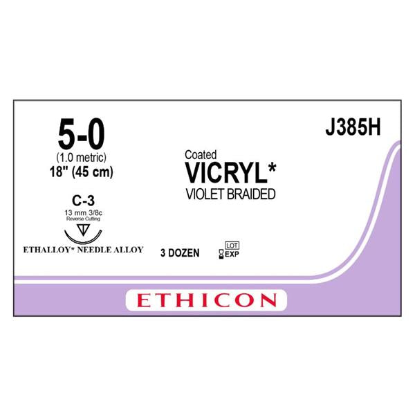 Ethicon Inc,a J & J Company Suture 5-0 Polyglactin 910 C-3 Vicryl Violet 18" Braid 36/Bx - J385H
