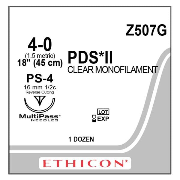 Ethicon Inc,a J & J Company Suture 4-0 Polydioxanone Ps-4 Pds Ii Clear 18" Monofilament 12/Bx - Z507G