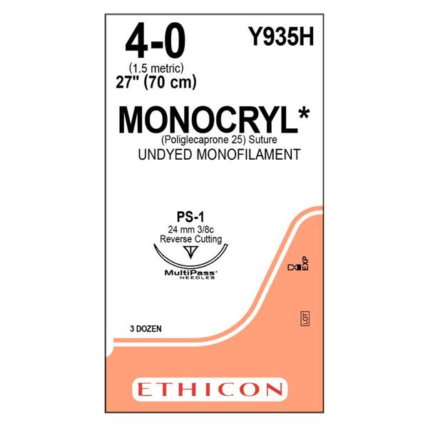 Ethicon Inc,a J & J Company Suture 4-0 Poliglecaprone 25 Ps-1 Monocryl Undyed 27" Monofilament 36/Bx - Y935H