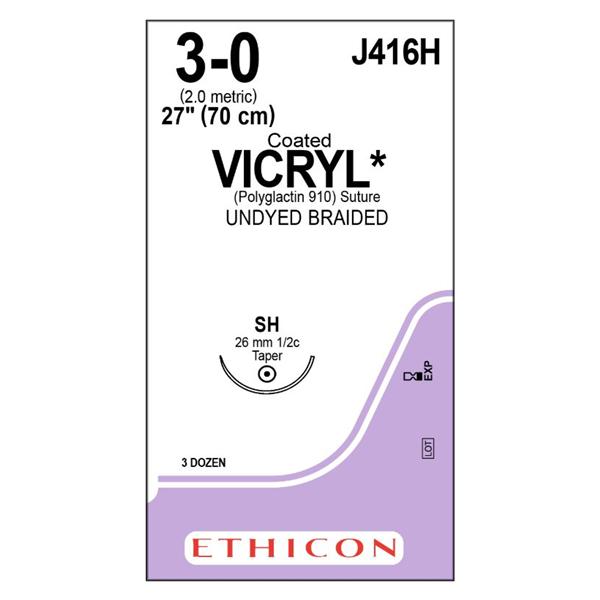 Ethicon Inc,a J & J Company Suture 3-0 Polyglactin 910 Sh Vicryl Undyed 27" Braid 36/Bx - J416H