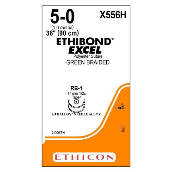 Ethicon Inc,a J & J Company Suture 5-0 Polyester Rb-1/Rb-1 Ethibond Excel Green 36" Double Arm Braid Bx - X556H