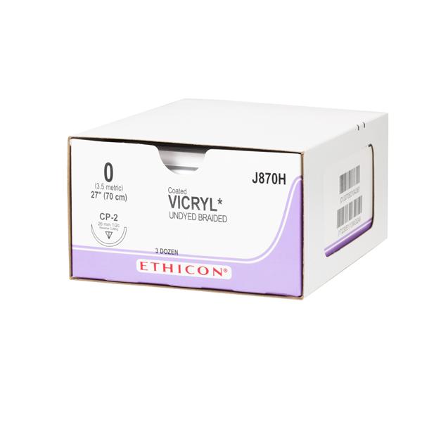 Ethicon Inc,a J & J Company Suture 0 Polyglactin 910 Cp-2 Vicryl Undyed 27" Braid 36/Bx - J870H