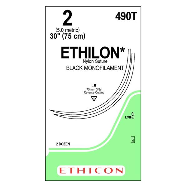 Ethicon Inc,a J & J Company Suture 2 Nylon Lr/Lr Ethilon Black 1X30" Double Arm Monofilament 24/Bx - 490T
