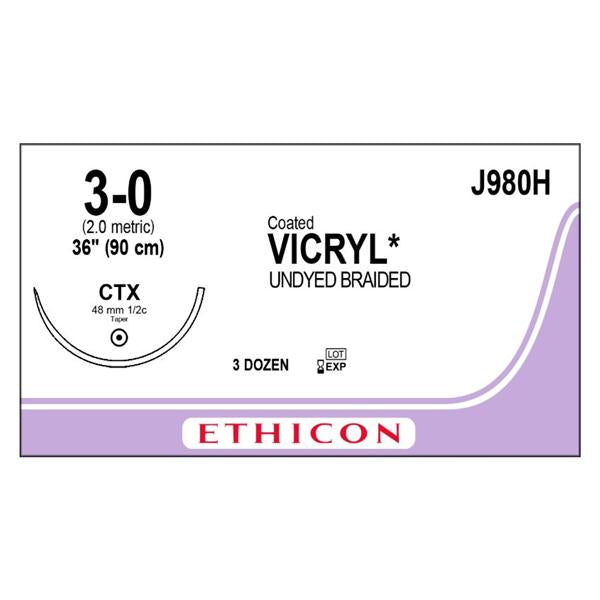 Ethicon Inc,a J & J Company Suture 3-0 Polyglactin 910 Ctx Vicryl Undyed 36" Braid 36/Bx - J980H