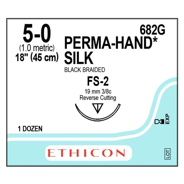 Ethicon Inc,a J & J Company Suture 5-0 Silk Fs-2 Perma-Hand Black 18" Braid 12/Bx - 682G
