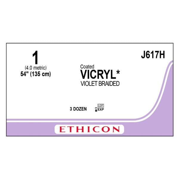 Ethicon Inc,a J & J Company Suture 1 Polyglactin 910 No Needle Vicryl Violet 54" Braid 36/Bx - J617H