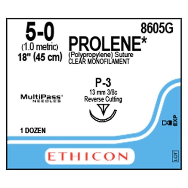Ethicon Inc,a J & J Company Suture 5-0 Polypropylene P-3 Prolene Undyed 18" Monofilament 12/Bx - 8605G