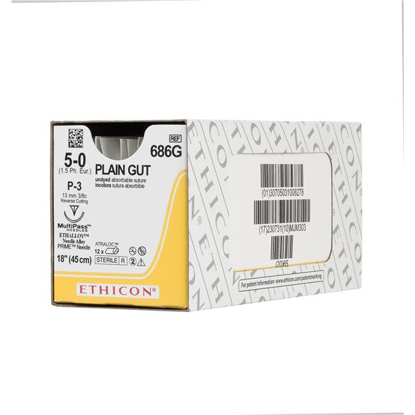 Ethicon Inc,a J & J Company Suture 5-0 Plain Gut P-3 Yellowish Tan 18" Monofilament 12/Bx - 686G
