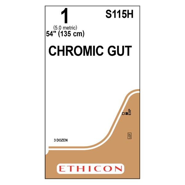 Ethicon Inc,a J & J Company Suture 1 Chromic Gut No Needle Brown 54" Monofilament 36/Bx - S115H