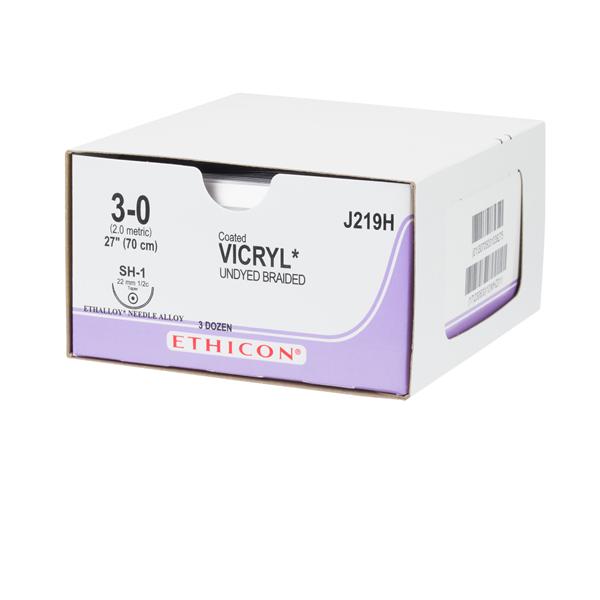 Ethicon Inc,a J & J Company Suture 3-0 Polyglactin 910 Sh-1 Vicryl Undyed 27" Braid 36/Bx - J219H