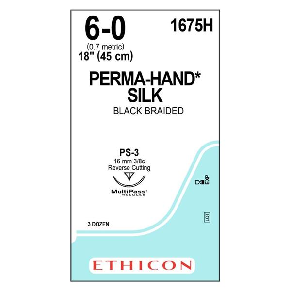 Ethicon Inc,a J & J Company Suture 6-0 Silk Ps-3 Perma-Hand Black 18" Braid 36/Bx - 1675H