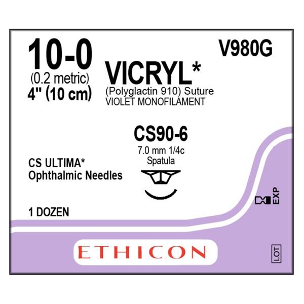 Ethicon Inc,a J & J Company Suture 10-0 Polyglactin 910 Cs90-6 Vicryl Violet 1X4" Braid 12/Bx - V980G