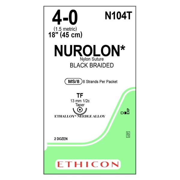 Ethicon Inc,a J & J Company Suture 4-0 Nylon Tf Nurolon Black 8-18" Braid 24/Bx - N104T