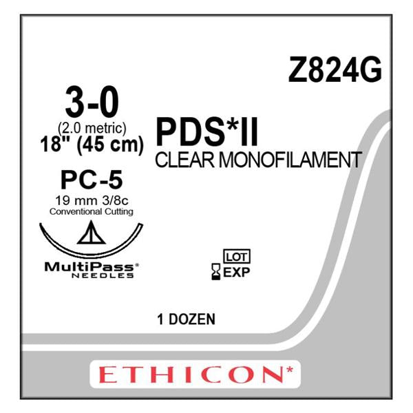 Ethicon Inc,a J & J Company Suture 3-0 Polydioxanone Pc-5 Pds Ii Undyed 18" Monofilament 12/Bx - Z824G
