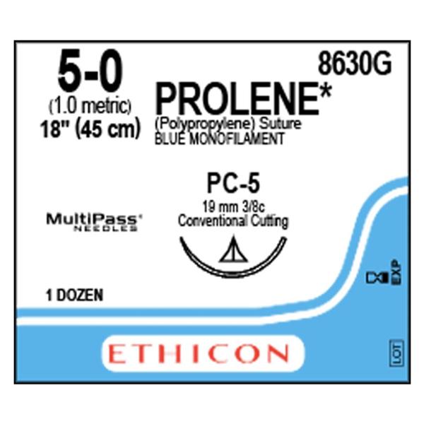 Ethicon Inc,a J & J Company Suture 5-0 Polypropylene Pc-5 Prolene Blue 18" Monofilament 12/Bx - 8630G