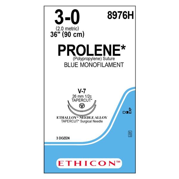 Ethicon Inc,a J & J Company Suture 3-0 Polypropylene V-7/V-7 Prolene Blue 36" Double Arm Monofilament 36/Bx - 8976H