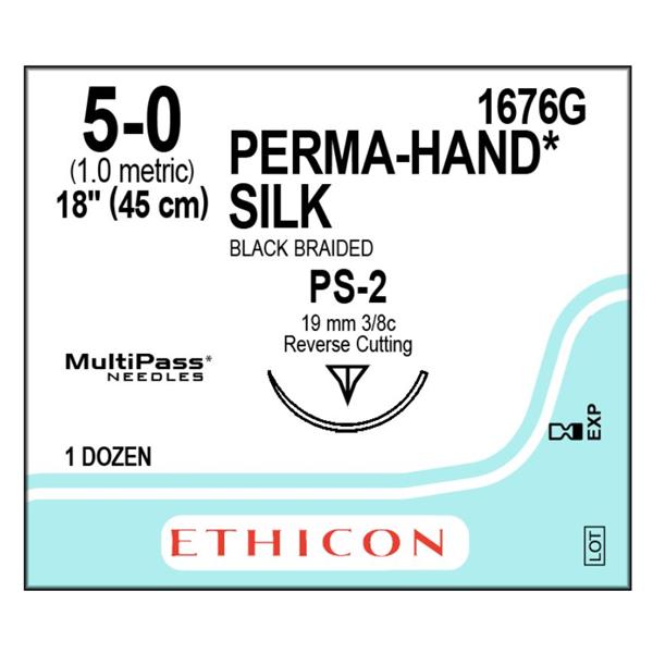Ethicon Inc,a J & J Company Suture 5-0 Silk Ps-2 Perma-Hand Black 18" Braid 12/Bx - 1676G