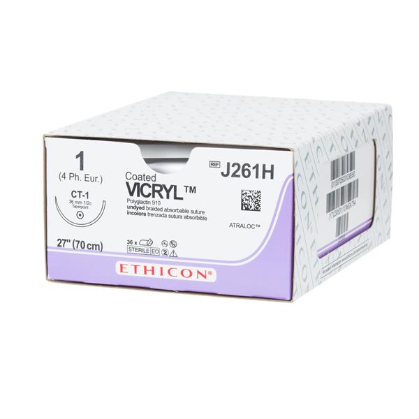 Ethicon Inc,a J & J Company Suture 1 Polyglactin 910 Ct-1 Vicryl Undyed 27" Braid 36/Bx - J261H