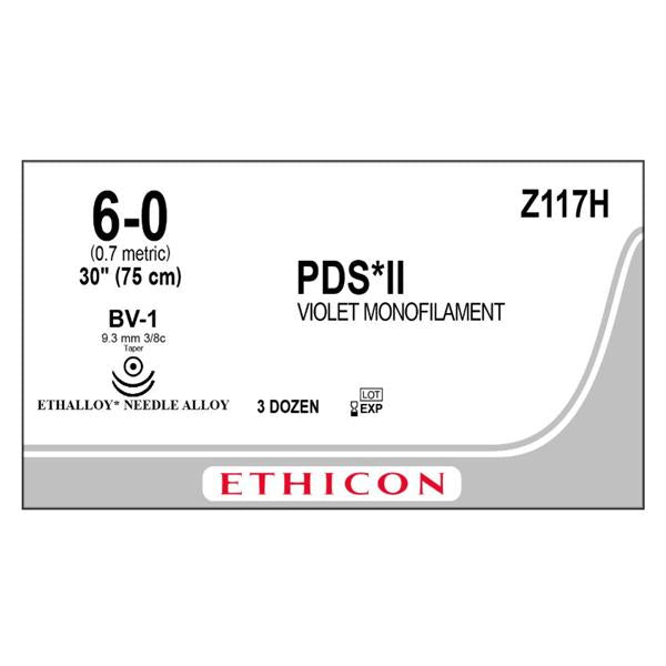 Ethicon Inc,a J & J Company Suture 6-0 Pdo Bv-1/Bv-1 Pds Ii Violet 30" Double Arm Monofilament 36/Bx - Z117H