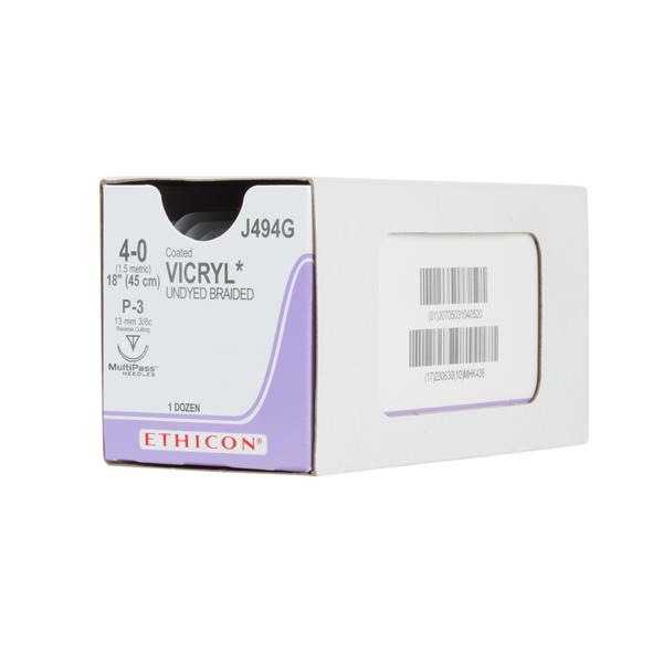 Ethicon Inc,a J & J Company Suture 4-0 Polyglactin 910 P-3 Vicryl Undyed 18" Braid 12/Bx - J494G