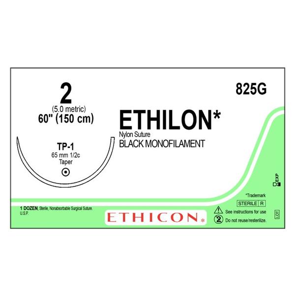 Ethicon Inc,a J & J Company Suture 2 Nylon Tp-1 Ethilon Black 60" Monofilament 12/Bx - 825G
